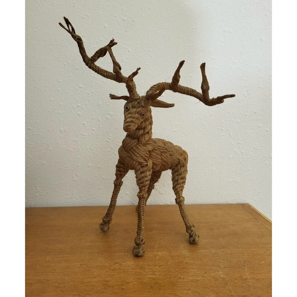 Jute Rope Buck Deer‎ Figure African Jungle Safari Animal Natural Horned Statue